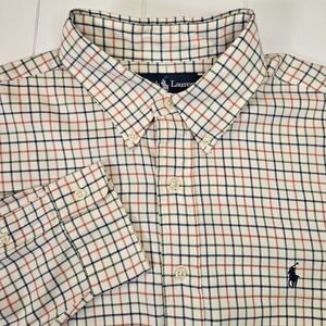 Ralph Lauren XL Classic Fit L/S Shirt Windowpane Plaid Ivory/Orange/Green/Blue